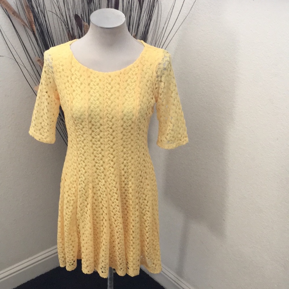 Rabbit Rabbit Rabbit Yellow Lace Fit Flare Dress - Picture 4 of 9